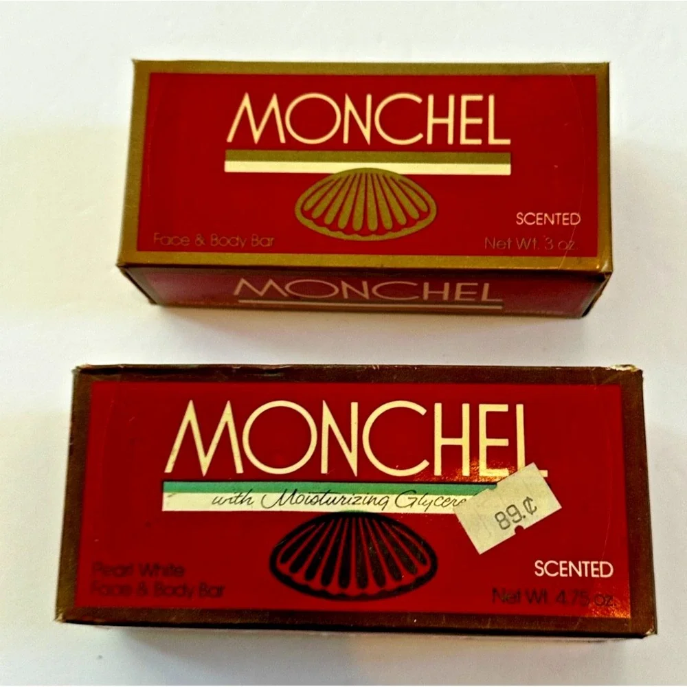 Vtg Monchel Soap Scented Pearl White Face Body Bar set 2 New 1980s